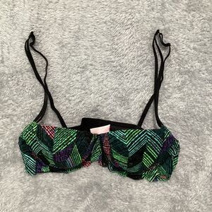 Pink Victoria's Secret Lace Push Up Bra Black w/ Neon Geometric Design Sz 36B